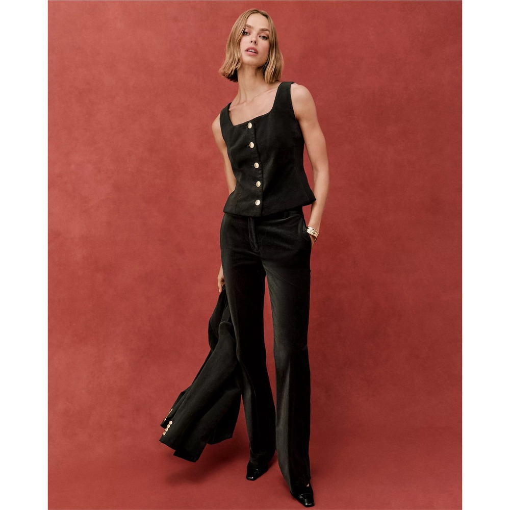 Ann Taylor Black Silk Blend Velvet Wide Leg Dress Pants Size 8 High Rise 129947